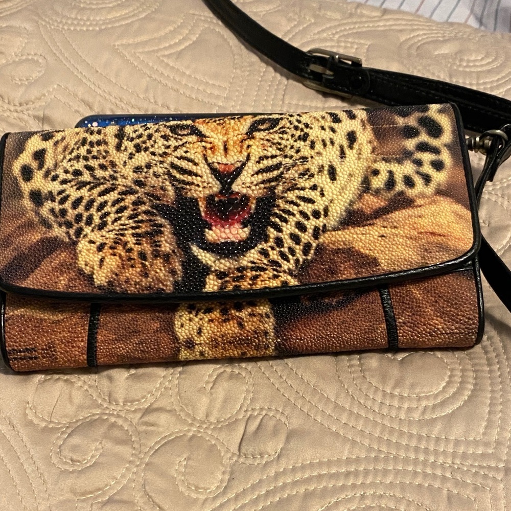 Genuine Stingray Skin, Leopard Print Women's Bag